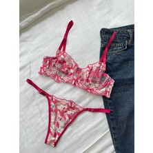 Blue Avcı Noateks Fuşya Balenli Kapsız Tül Sütyen Takımı