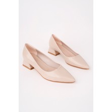 MARSHETTA Vera Soft Bej Sivri Burun Kadın Babet Günlük Ayakkabı, 3 cm Topuk, Günlük, Tam Kalıp