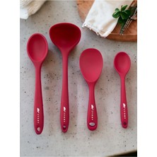 Isıya Dayanıklı Silikon Kaşık Seti 4 Parça, Yanmaz ve Yapışmaz, 20-28CM