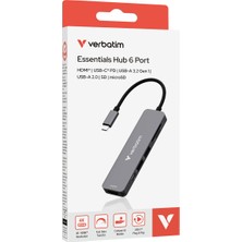 Verbatim 6 Port USB C Bağlantılı Çoklayıcı Hdmı, Usb-C Pd, Usb-A 3.2 Gen 1, Usb-A, Sd ve Microsd