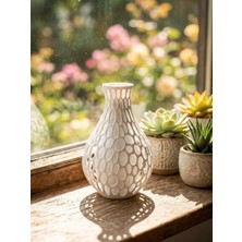 Mcy Dekor Voronoi Modern Parametrik Tasarım Vazo - Minimalist Geometrik Mermer Beyaz Obje  ( 17 x 10 )