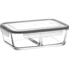 Ekstra Büyük Cam Bölmeli Saklama Kabı, Dikdörtgen, 1650 Ml, Gri, Kilitli