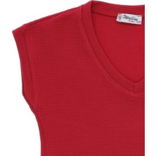 NR Nar Rengi Kız Çocuk Kırmızı Okul Süveteri 7-10 Yaş Fiyonk Detaylı Waffle Kumaş Şık Süveter