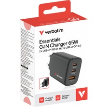 Verbatim 65W  3-Port - Siyah Essentials Gan Duvar Şarj Cihazı