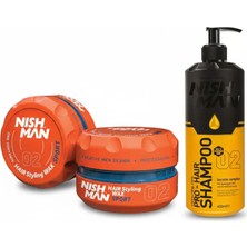 Nishman 02 Saç Şekillendirici Ultra Sert Parlak Wax 150 ml x 3 Adet/ + 400 ml Tuzsuz Şampuan Hediye