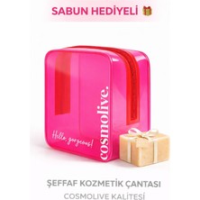 Cosmolive Pembe PVC Şeffaf Makyaj ve Kozmetik Düzenleme Çantası Suya Dayanıklı Pratik Tasarım