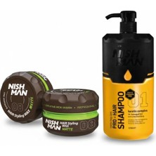 Nishman 08 Saç Şekillendirici Ultra Sert Parlak Wax 150 ml x 5 Adet/ + 1250 ml Tuzsuz Şampuan Hediye