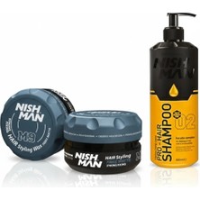 Nishman M9 Mat Görünümlü Saç Şekillendiric Mat Wax x 3 Adet/ + 400 Tuzsuz Şampuan Hediye