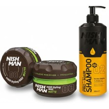 Nishman 08 Saç Şekillendirici Ultra Sert Parlak Wax 150 ml x 3 Adet/ + 400ML Tuzsuz Şampuan Hediye
