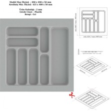 Pratik Çekmece Içi Kaşıklık ve Düzenleyici, 49X49 Cm, Gri