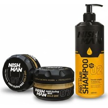 Nishman 07 Saç Şekillendirici Ultra Sert Parlak Wax 150 ml x 3 Adet/ + 400 ml Tuzsuz Şampuan Hediye