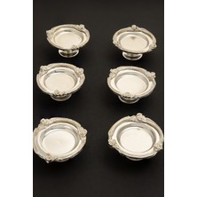 6'lı Ayaklı Metal Lokumluk Seti, Gümüş Renkli Gül Oymalı, Şık Tasarım