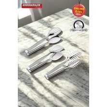 Pratik ve Şık 3'lü Çelik Izgara Salata ve Krep Maşa Seti