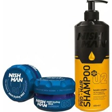 Nishman 01 Saç Şekillendirici Ultra Sert Parlak Wax 150 ml x 3 Adet/ + 400 ml Tuzsuz Şampuan Hediye