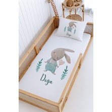 Lilabio %100 Pamuk Isme Özel Montessori Yatak Pike Seti 100X200 Yeşil Tavşan