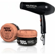 Nishman M6 Saç Şekillendirici Mat Wax 1oo ml x 10 Adet + Fön Makinası Hediye