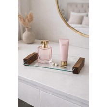 Ahşap Detaylı Cam Sunumluk, Dekoratif Tepsi, 25X13 cm