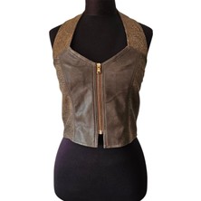 Asus Deri - Melina - Hakiki Deri Kadın Büstiyer - Kahverengi - Taşlama