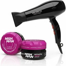 Nishman M5 Saç Şekillendirici Mat Wax 1oo ml x 10 Adet + Fön Makinası Hediye