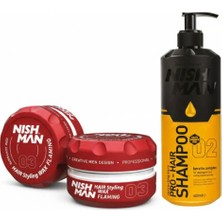 Nishman 03 Saç Şekillendirici Ultra Sert Parlak Wax 150 ml x 3 Adet/ + 400 ml Tuzsuz Şampuan Hediye