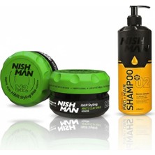 Nishman M2 Keratin Özlü Mat Görünümlü Wax 100 ml x 3 Adet/ + 400 ml Tuzsuz Şampuan Hediye