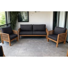 Valeri Masif Ahşap Bahçe Balkon Koltuk Takımı Kestane Ağacı 1 Adet Ikili 2 Adet Tekli Antrasit