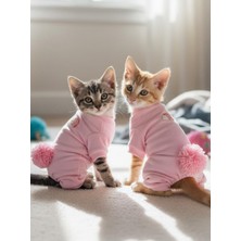 Kemique Tassel And Rainbow Soft Pink - Pastel Pembe Pamuklu Kedi Tulum Pijama