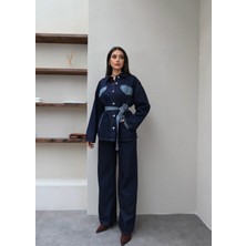 Esra Helvacı Yan Cepli Kuşaklı Denim Takım