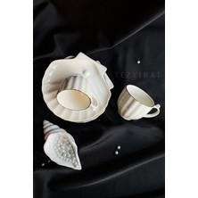 Istiridye Inci Porselen Kahve Fincan Takımı, 4'lü, 2 Kişilik, Zarif Tasarım