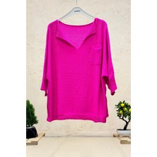 Sahnemoda Tek Cepli V Yaka Yarasa Merserize Bluz