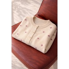 Retrobird Nakış Işlemeli Romantik Hırka Kadın Krem Lila