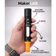 Makerlab El Feneri Metal, 800LÜMEN 10W,LION Pil,güçlü Işık,arazi Şartlarına Dayanıklı