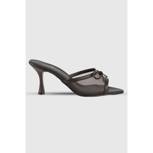 Modezya Lotus Kahve Şeffaf Fiyonk Detay Kadın Topuklu Terlik