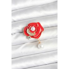 SHC4200 Kırmızı Gül Incili Model Broş