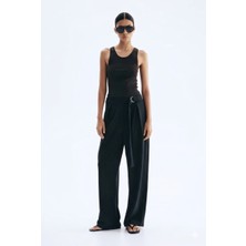 Ribana Classic  Kadın Relax Fit Rahat Kesim Krep Kumaş Yüksel Bel Geniş Paça Kuşaklı Esnek Pantolon 4715