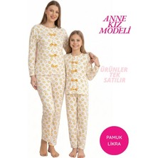 Tarık Kids Homewear Çocuk Sarı Civciv Desenli Fiyonk Detaylı Kaşkorse Fitilli Mevsimlik Kumaş Uzun Kol Pijama Takımı-Anne Kız Modeli-Tek Ürün Fiyatı