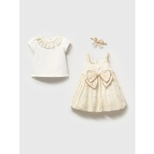 Noynoy Çift Fiyonklu Body Elbise Takım - Ekru - 12 - 18 Ay Ekru