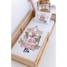 Lilabio %100 Pamuk Isme Özel Montessori Yatak Pike Seti 100X200 Pembe Atlı Karınca