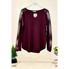 Sahnemoda Düz Desez Kolları Taşlı Angora Bluz