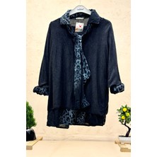 Sahnemoda Leopar Desen Gömlekli Triko Bluz