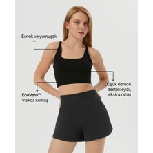 Ayma Active Siyah EcoVero Viskoz, Yüzücü Askılı Kare Yaka Basic Crop Yoga Pilates Spor Sütyeni