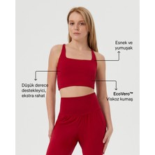 Ayma Active Kırmızı EcoVero Viskoz, Yüzücü Askılı Kare Yaka Basic Crop Yoga Pilates Spor Sütyeni