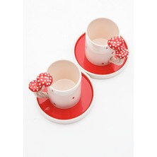 El Yapımı Mantar Figürlü 2 Kişilik Seramik Kahve Fincanı Takımı