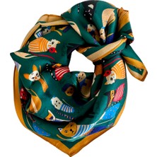 Baveal - Emerald Cats %100 Dut Ipeği Şal – 53 cm