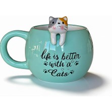 Turkuaz 3D Kedi Figürlü Büyük Boy Kupa 420 ml