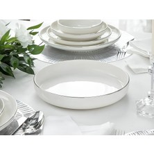 Modern Gümüş Porselen Salata Kasesi 20 Cm, Şık Sunum Tabağı