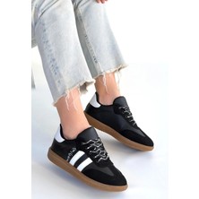 Zerti Siyah Cilt Bağcıklı Spor Ayakkabı