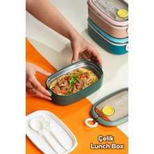 Pratik Vakumlu Yemek Termosu, Kolay Kapanan, Kendinden Kaşıklı, 750ML Yeşil