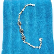 Tesbih Pasajı Oval Markazit ve Oltu Taşı Işçilikli 925 Ayar Gümüş Bileklik