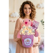 Hoşgeldin Bebek Temalı, Uyku Arkadaşı Tavşan ile  LED Işıklı Yumoş Peluş Ayıcık Buketi, Yenidoğan-Babyshower Özel